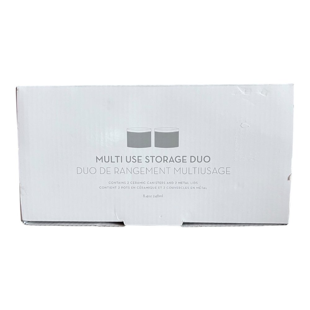 Z Gallerie Storage Duo Set Of 2 Ceramic Canisters Metal Lids 2.5x4 in 8.4oz NEW - Picture 9 of 9